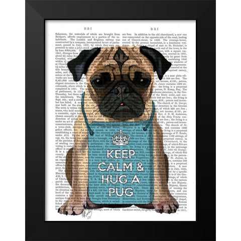 Hug a Pug Black Modern Wood Framed Art Print by Fab Funky