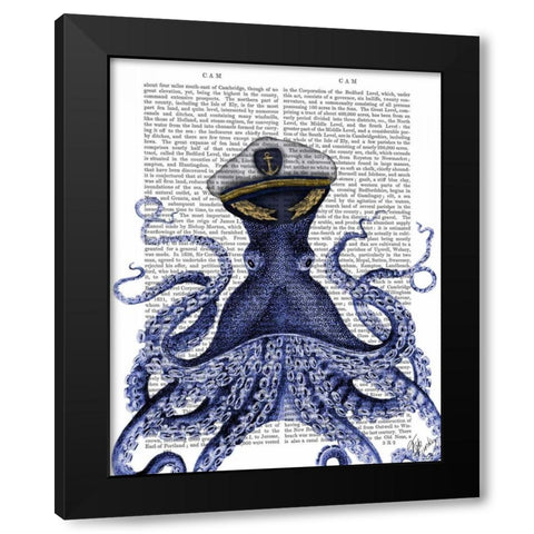 Captain Octopus Black Modern Wood Framed Art Print with Double Matting by Fab Funky
