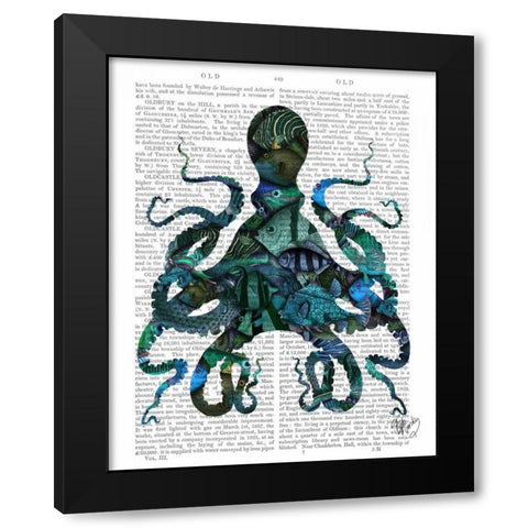 Fishy Blue Octopus Black Modern Wood Framed Art Print with Double Matting by Fab Funky