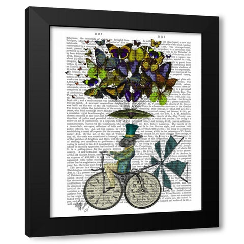 Time Flies Rabbit Black Modern Wood Framed Art Print with Double Matting by Fab Funky