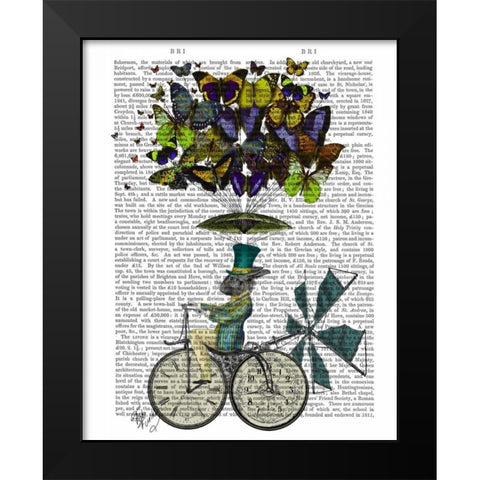 Time Flies Rabbit Black Modern Wood Framed Art Print by Fab Funky