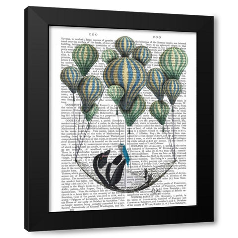 Penguin in Hammock Balloon Black Modern Wood Framed Art Print with Double Matting by Fab Funky