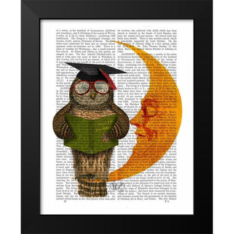 Owl On The Moon Black Modern Wood Framed Art Print by Fab Funky
