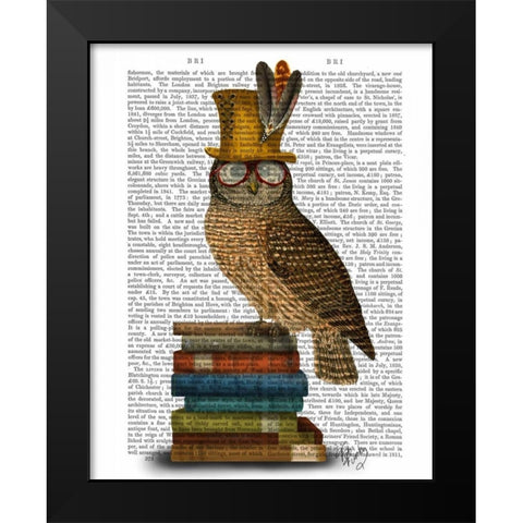 Owl On Books Black Modern Wood Framed Art Print by Fab Funky