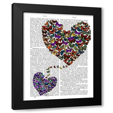 Two Butterfly Hearts Black Modern Wood Framed Art Print by Fab Funky
