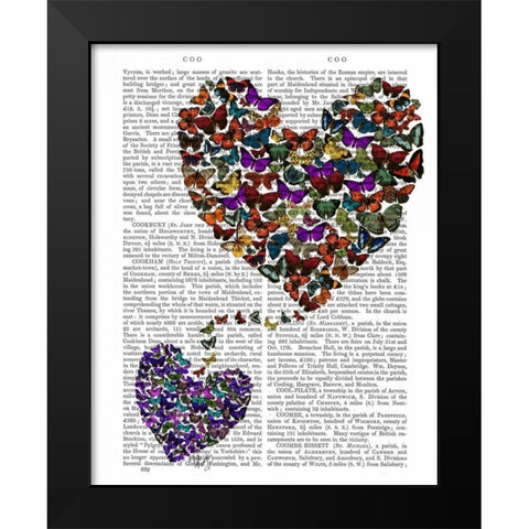 Two Butterfly Hearts Black Modern Wood Framed Art Print by Fab Funky