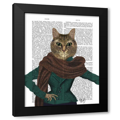 Feline Fashionista Black Modern Wood Framed Art Print by Fab Funky