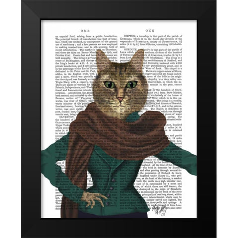 Feline Fashionista Black Modern Wood Framed Art Print by Fab Funky