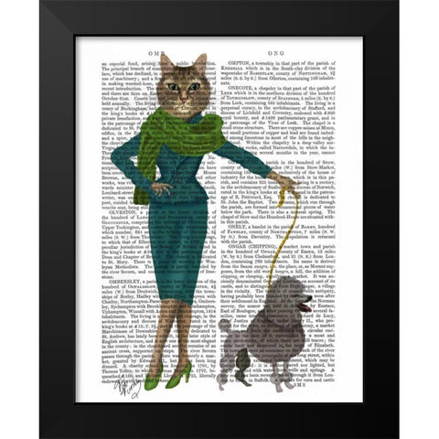 Cat and Poodle Black Modern Wood Framed Art Print by Fab Funky