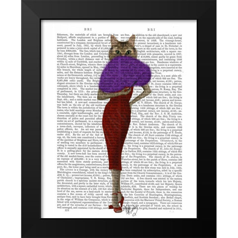 Cat In Red Dress Black Modern Wood Framed Art Print by Fab Funky