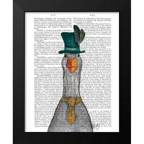 Goose in Green Hat Black Modern Wood Framed Art Print by Fab Funky