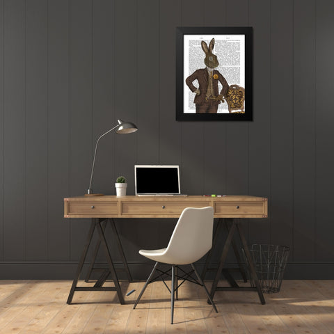 Dapper Hare Black Modern Wood Framed Art Print by Fab Funky