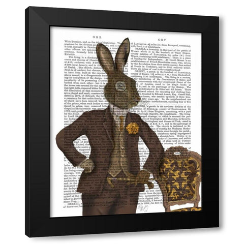 Dapper Hare Black Modern Wood Framed Art Print by Fab Funky