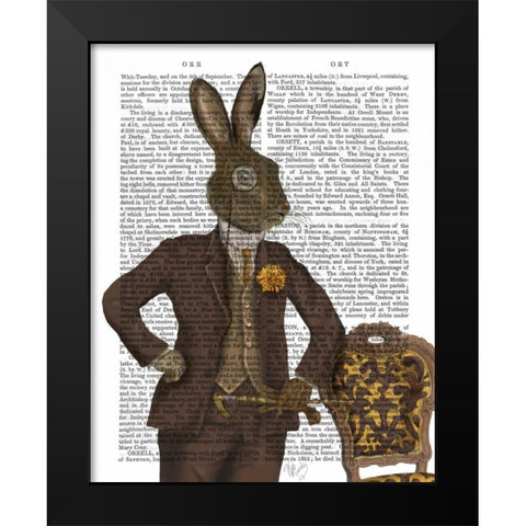 Dapper Hare Black Modern Wood Framed Art Print by Fab Funky