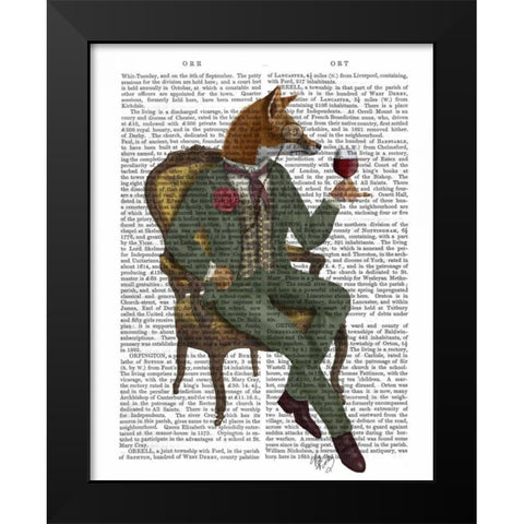 Wine Taster Fox Full Black Modern Wood Framed Art Print by Fab Funky