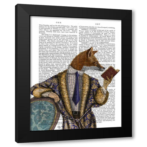 Book Reader Fox Black Modern Wood Framed Art Print by Fab Funky
