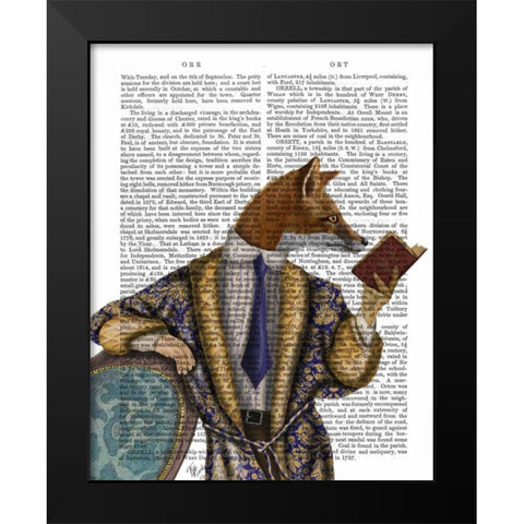 Book Reader Fox Black Modern Wood Framed Art Print by Fab Funky