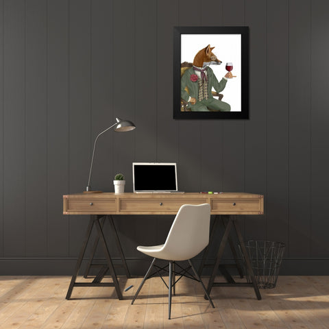 Wine Taster Fox, Portrait Black Modern Wood Framed Art Print by Fab Funky
