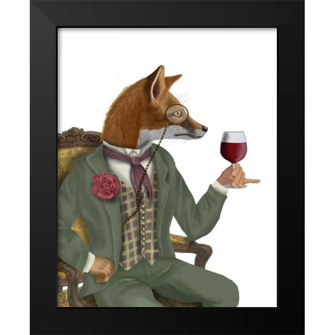 Wine Taster Fox, Portrait Black Modern Wood Framed Art Print by Fab Funky