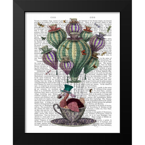 Dodo in Teacup with Dragonflies Black Modern Wood Framed Art Print by Fab Funky