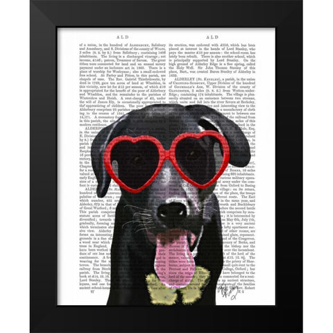 Black Labrador With Heart Sunglasses Black Modern Wood Framed Art Print by Fab Funky