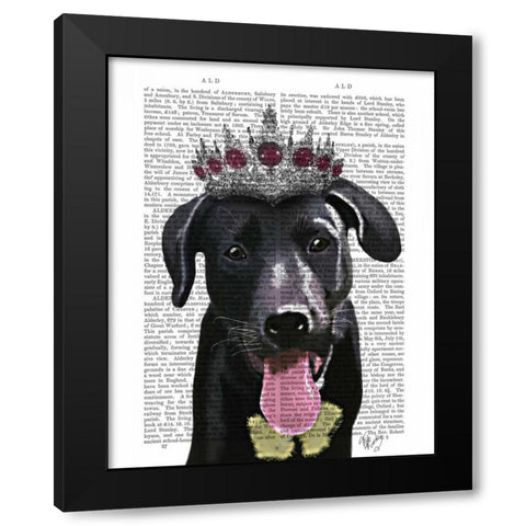 Black Labrador With Tiara Black Modern Wood Framed Art Print by Fab Funky