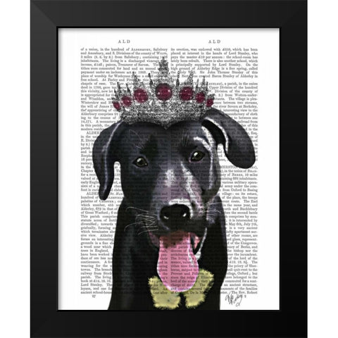 Black Labrador With Tiara Black Modern Wood Framed Art Print by Fab Funky
