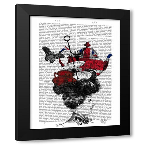 British Afternoon Tea Hat Black Modern Wood Framed Art Print by Fab Funky