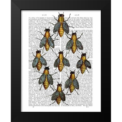 Medieval Bees Black Modern Wood Framed Art Print by Fab Funky