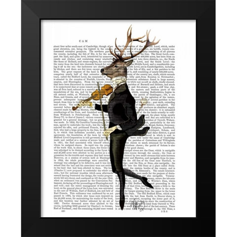 Dancing Deer with Violin Black Modern Wood Framed Art Print by Fab Funky