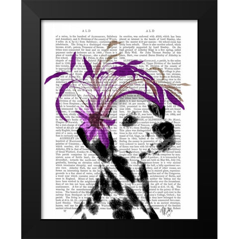 Dalmatian With Purple Fascinator Black Modern Wood Framed Art Print by Fab Funky