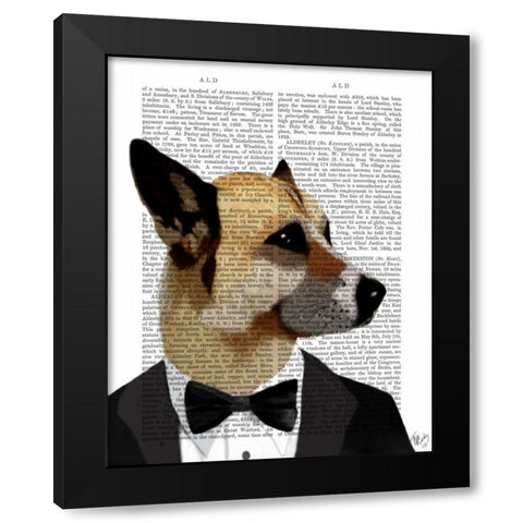 Debonair James Bond Dog Black Modern Wood Framed Art Print by Fab Funky