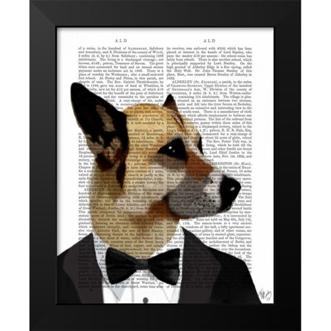 Debonair James Bond Dog Black Modern Wood Framed Art Print by Fab Funky