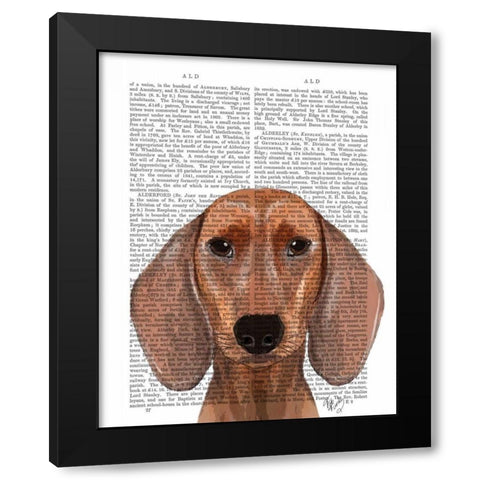 Dachshund Illustration Plain Black Modern Wood Framed Art Print by Fab Funky
