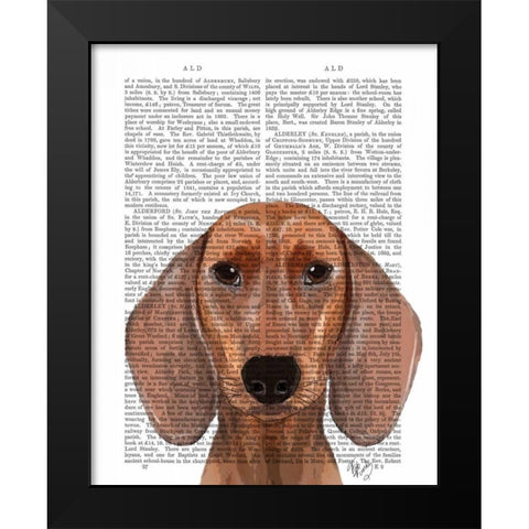 Dachshund Illustration Plain Black Modern Wood Framed Art Print by Fab Funky