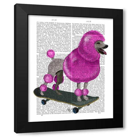 Pink Poodle and Skateboard Black Modern Wood Framed Art Print with Double Matting by Fab Funky