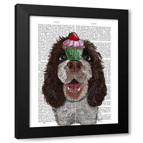 Springer Spaniel with Cupcake Black Modern Wood Framed Art Print with Double Matting by Fab Funky