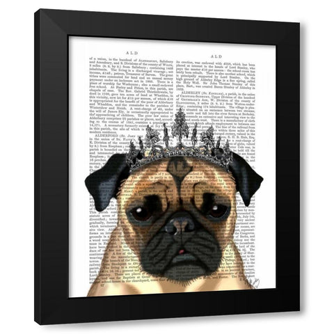 Pug With Tiara Black Modern Wood Framed Art Print by Fab Funky