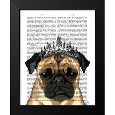 Pug With Tiara Black Modern Wood Framed Art Print by Fab Funky