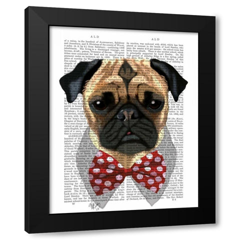 Pug with Red Spotted Bow Tie Black Modern Wood Framed Art Print by Fab Funky
