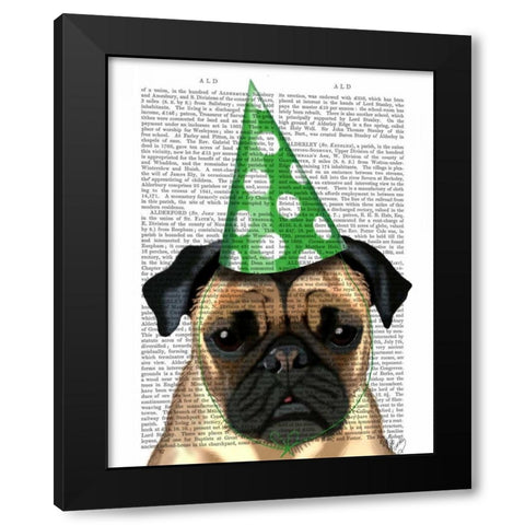 Party Pug Black Modern Wood Framed Art Print by Fab Funky