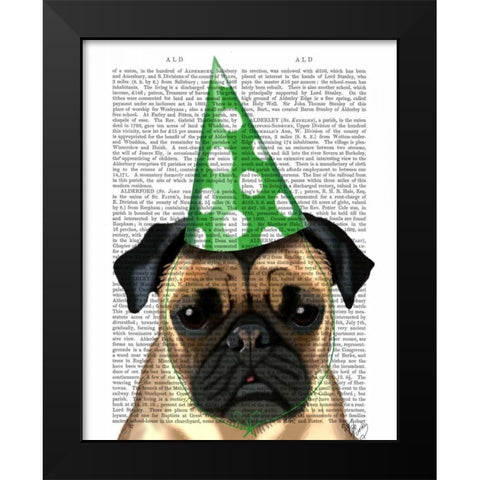 Party Pug Black Modern Wood Framed Art Print by Fab Funky