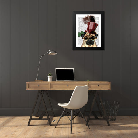 Pug with Steampunk Style Top Hat Black Modern Wood Framed Art Print by Fab Funky