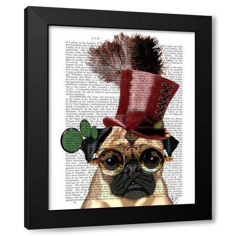 Pug with Steampunk Style Top Hat Black Modern Wood Framed Art Print with Double Matting by Fab Funky