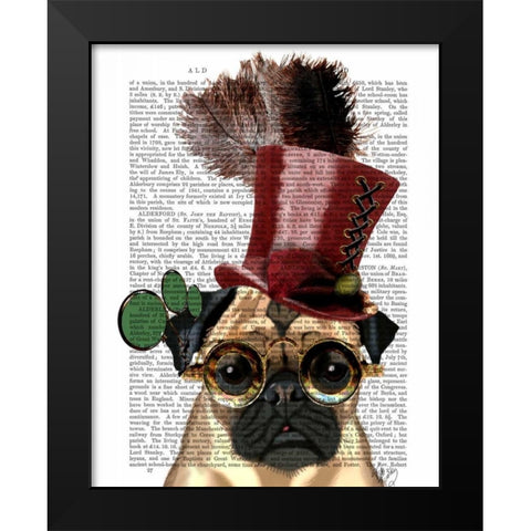 Pug with Steampunk Style Top Hat Black Modern Wood Framed Art Print by Fab Funky