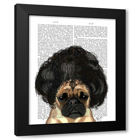 Pug In A Bad Wig Black Modern Wood Framed Art Print by Fab Funky