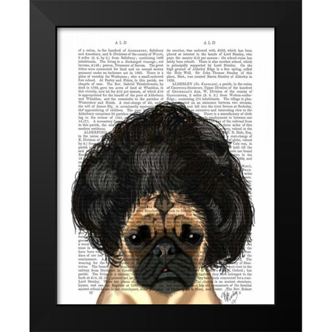 Pug In A Bad Wig Black Modern Wood Framed Art Print by Fab Funky