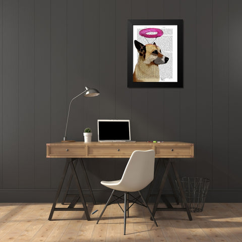 German Shepherd With Pink Halo Black Modern Wood Framed Art Print by Fab Funky