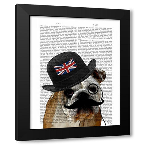British Bulldog and Bowler Hat Black Modern Wood Framed Art Print with Double Matting by Fab Funky