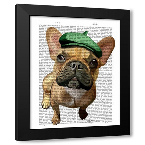 Brown French Bulldog with Green Hat Black Modern Wood Framed Art Print with Double Matting by Fab Funky